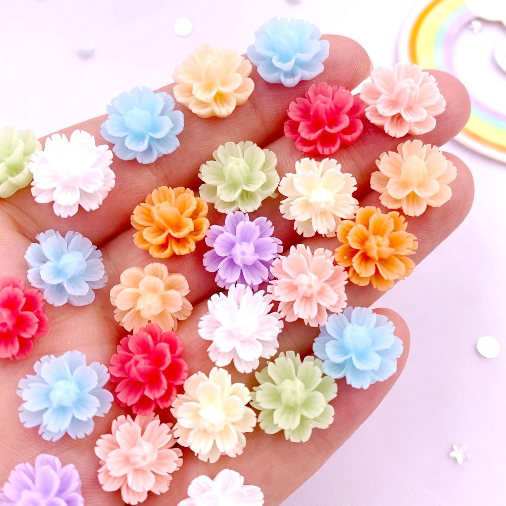 

Spring Color 50Pcs 12mm Resin 3D Colorful Flower Gems Flatback Figurines Scrapbook Wedng Applique Home Decor Crafts