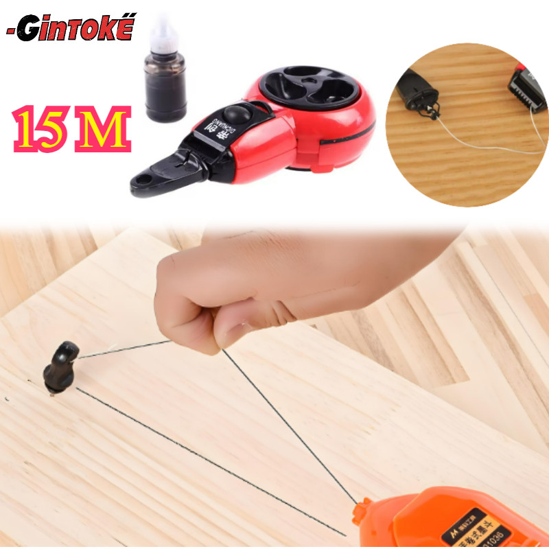 15M Tinta Benang Tukang /Benang Marka Otomatis/Alat Tukang Kayu Presisi/Mekanisme Auto-Rewind/Benang