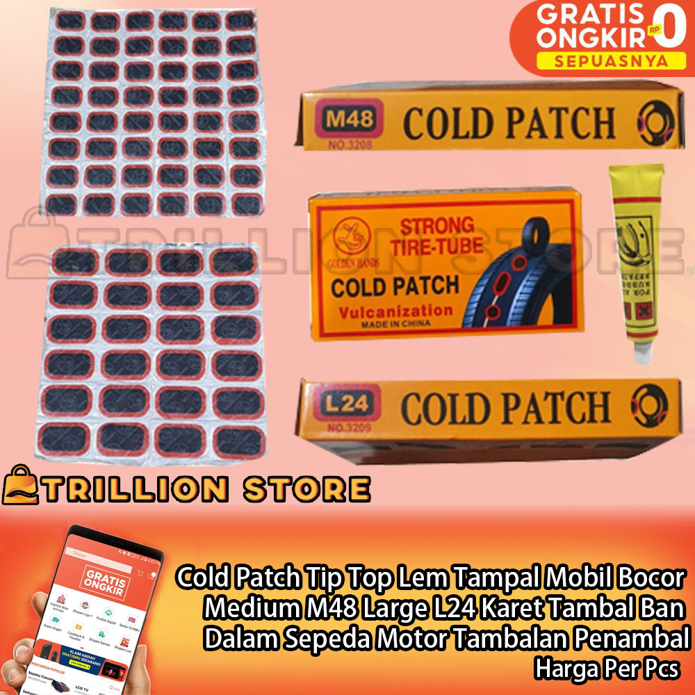 Cold Patch Tip Top Karet Tambal Ban Dalam Sepeda Motor Lem Tampal Mobil Bocor Medium M48 Large L24 T