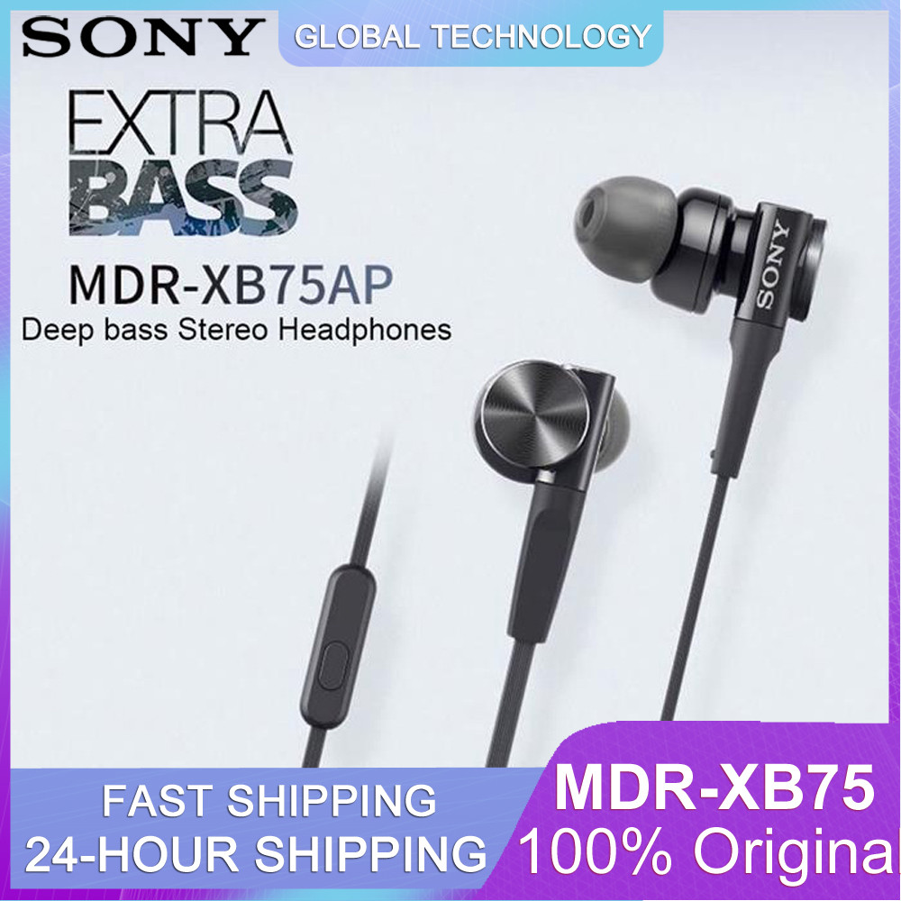100% Original SONY MDR XB75AP In-ear Headphones Heavy Bass Wired Noise Reduction EarPlug with microp