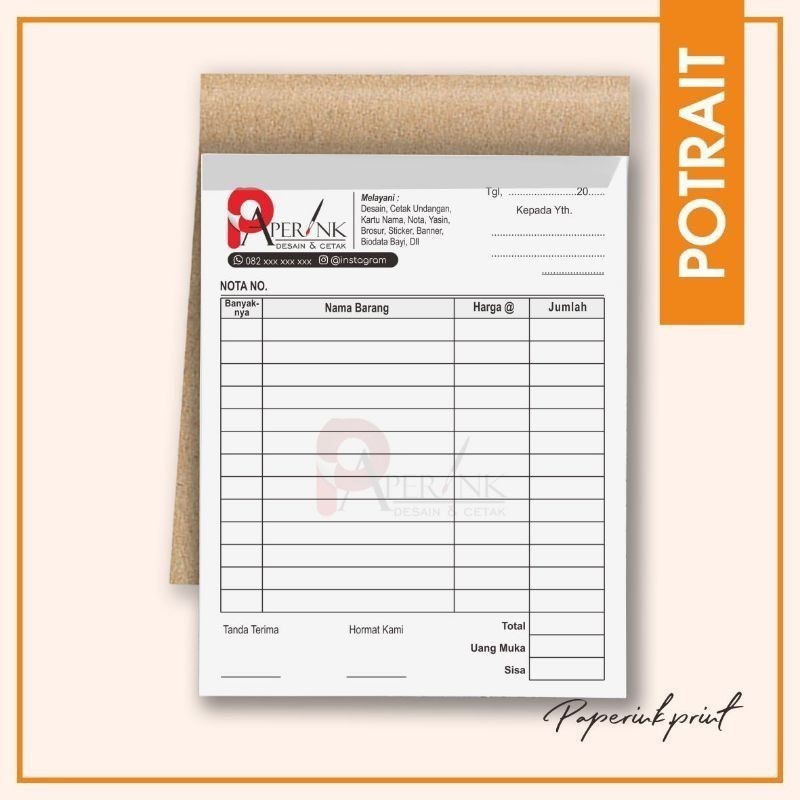

Cetak Nota Custom Murah 1ply / 2ply ukuran 1/2 folio