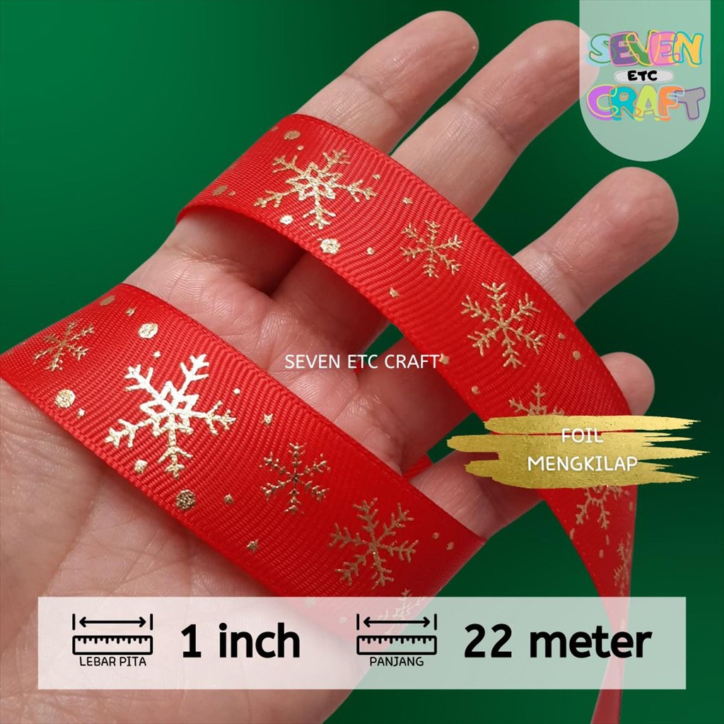 

Pita Grosgrain Natal 1 inch 2,5 cm Snowflake Merah