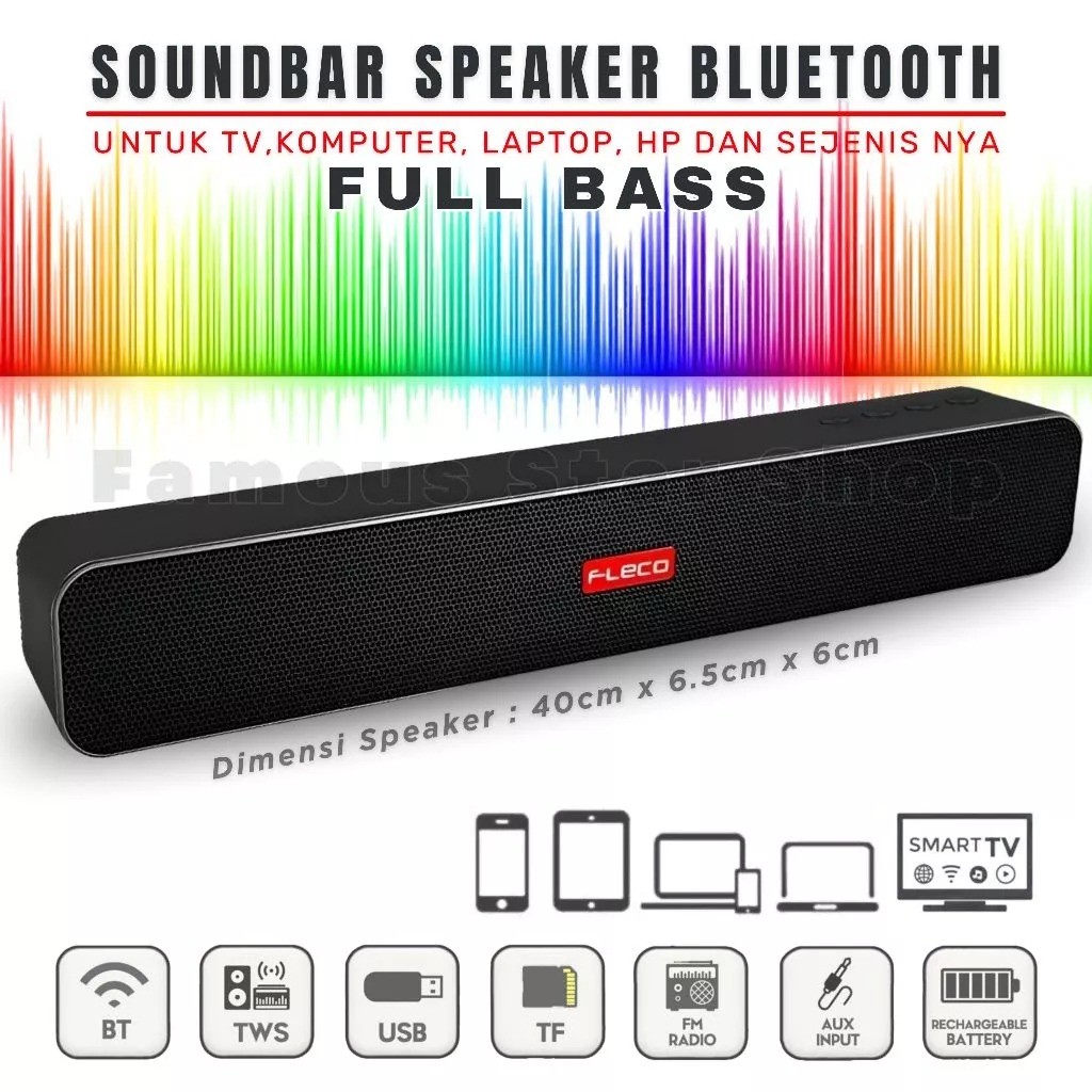 SERBA COD NEWW Speaker Bluetooth TV Full Bass, Laptop, Komputer, HP SOUNDBAR FLECO F-1607 Speaker US