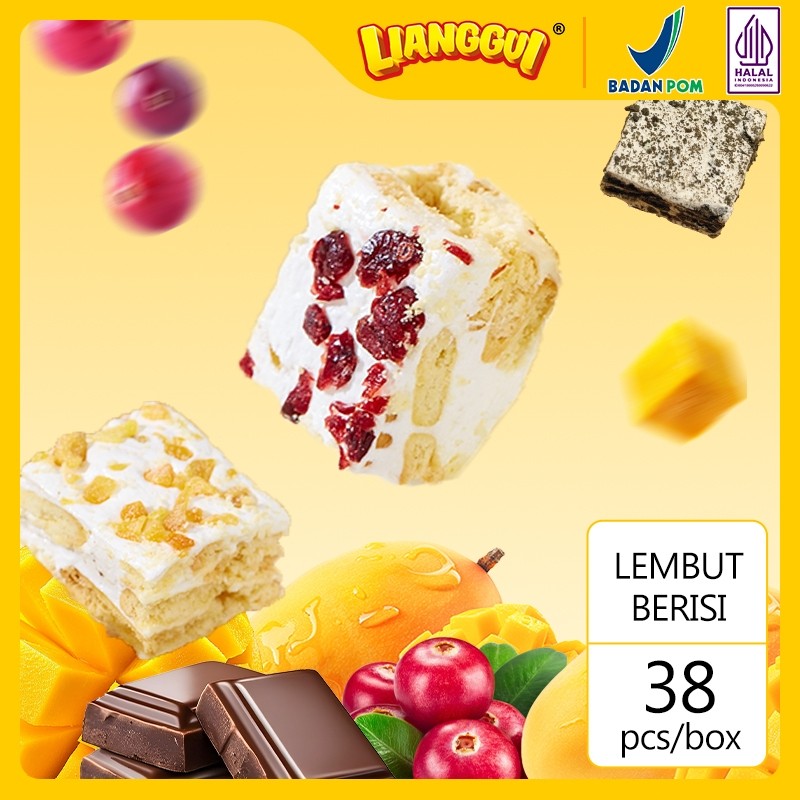 

LIANGGUI Halal Nougat 3 Rasa: Mangga, Cranberry, Coklat - Cemilan Enak Viral, Snack Keluarga