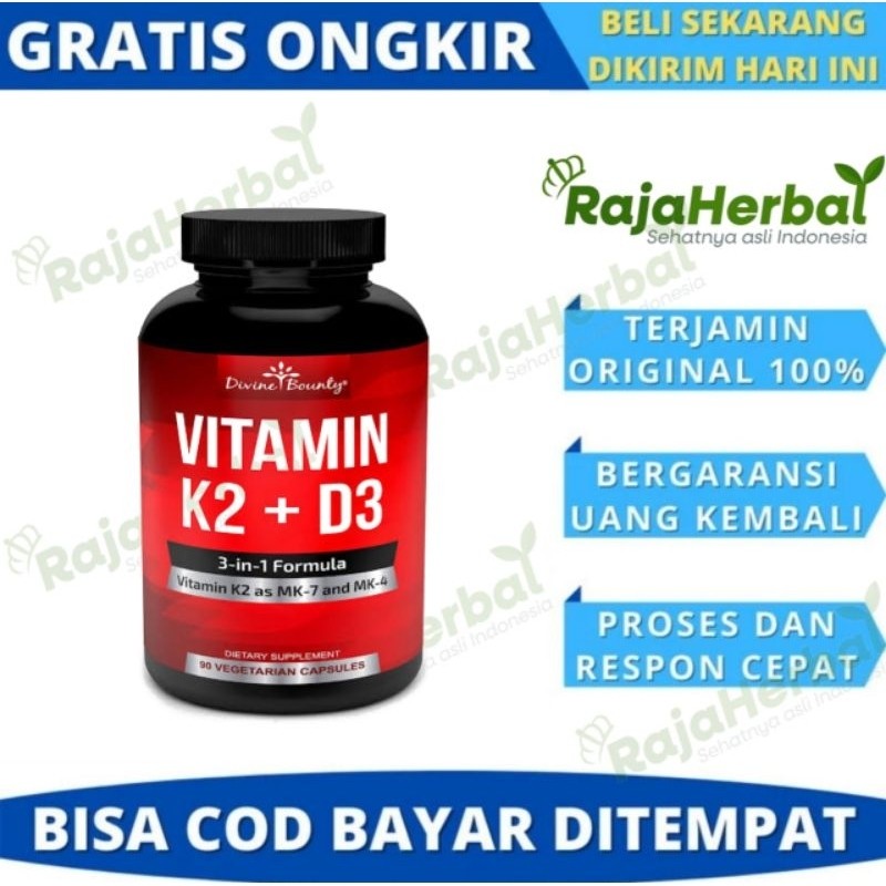 100% ASLI Divine Bounty Vitamin K2 D3 MK7+MK4 5000 IU 60 Vegan Caps 100%Asli
