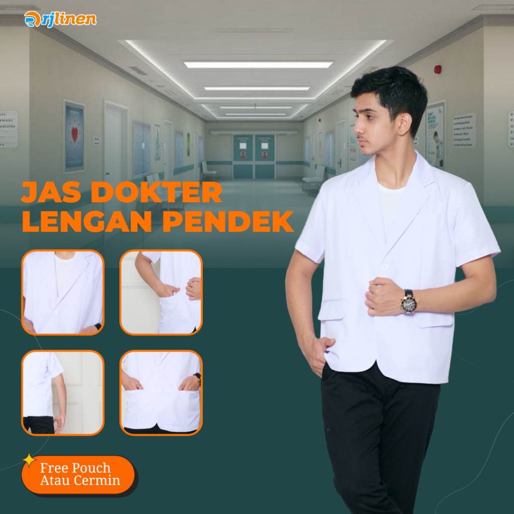 HERBERTSHOP Jas Dokter Lengan Pendek / Baju Dokter / Jas Dokter Wanita / Jas Dokter Pria / Sneli / J