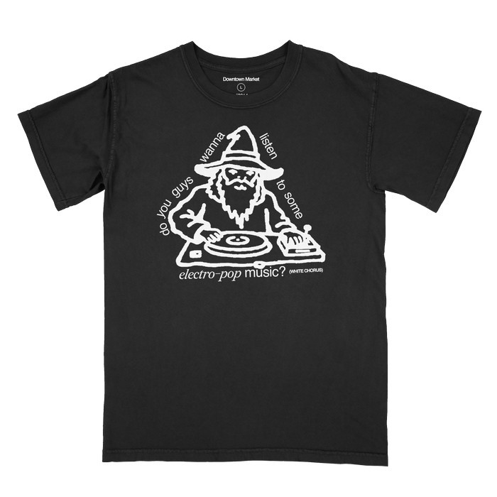 Harajuku Hip Hop Downtown Market & White Chorus - Kaos electro-pop hitam - Kualitas tinggi S-3XL Ata