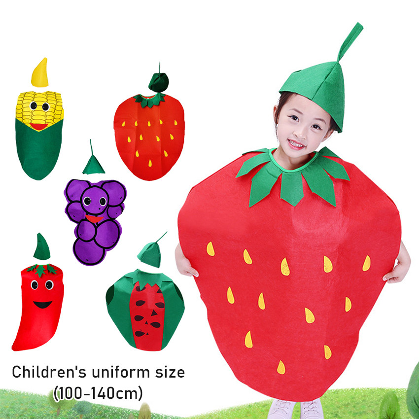 Kostum Karnaval Buah Sayur Anak Lucu – Baju Cosplay Karakter Jagung/Anggur/Chili/Semangka/Strawberry