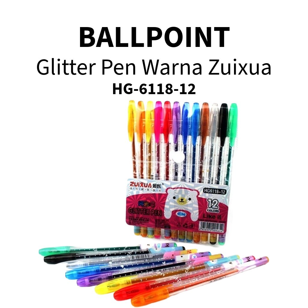 

❤️️12warna Pulpen Gel Glitter Zuixua HG6118 / 1pack Pulpen Glitter❤️️