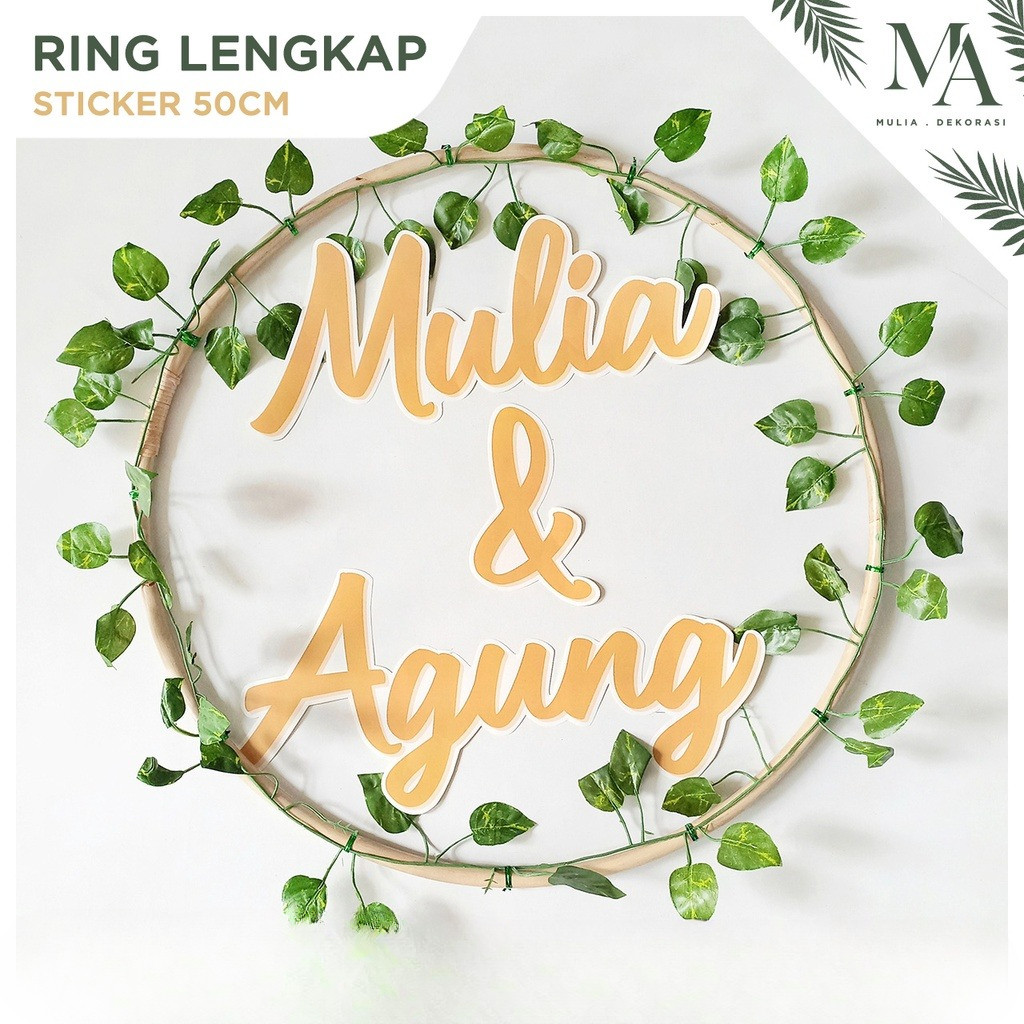 Ring Rotan Lingkaran 50cm Dekorasi Backdrop Aksesoris Lamaran Nikahan Lengkap Custom Nama Inisial Na