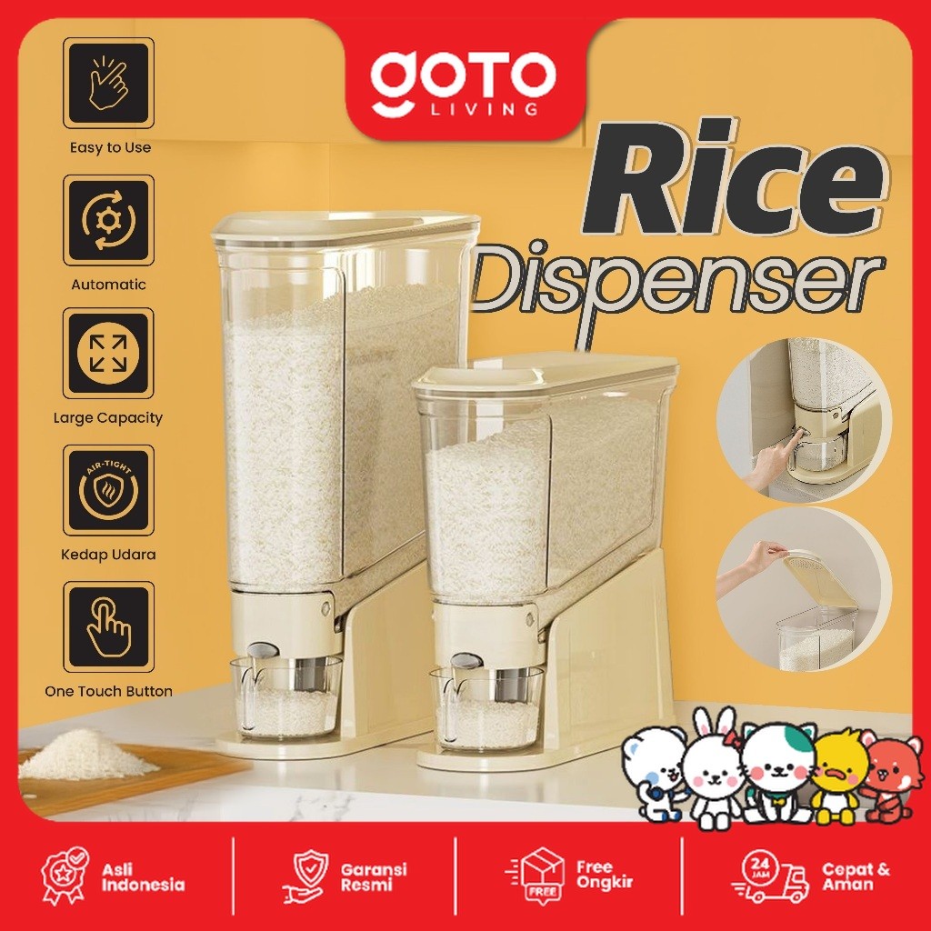 Goto Riselin Rice Dispenser Tempat Wadah Penyimpanan Beras 5KG 10KG