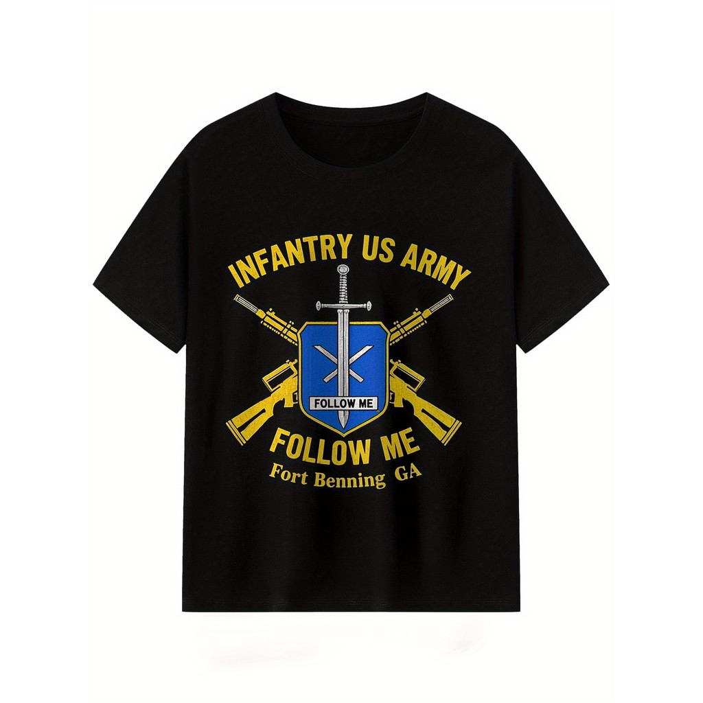 Kaos INFANTRY-US-Army Premium, Kaos Pria Lengan Pendek Motif Unik, Warna Hitam