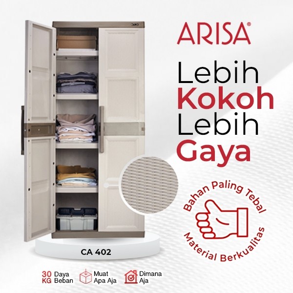 ARISA CA 402A / CA 402 (FREE GIFT) - LEMARI PLASTIK JUMBO MODERN GANTUNG GAMIS / LEMARI PAKAIAN 2 PI