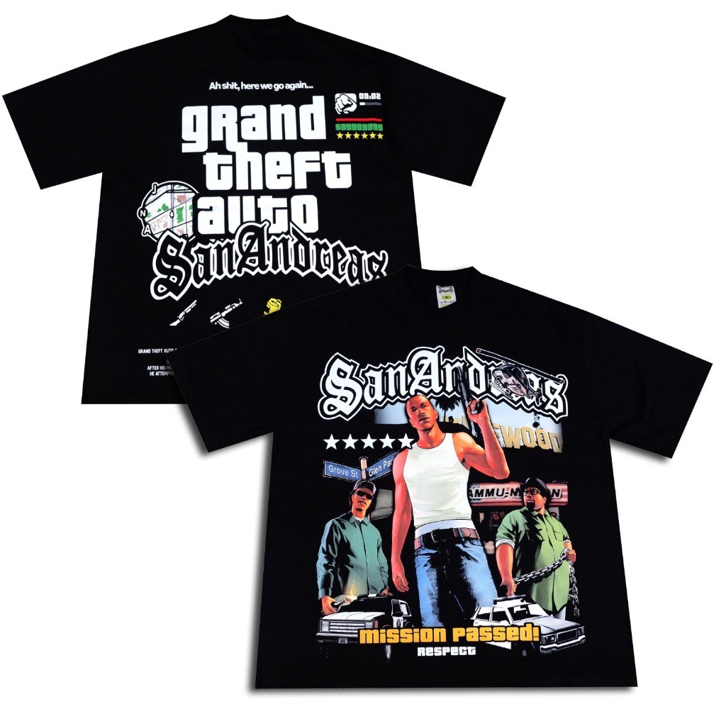 (COD) VONSEEY GTA SAN ANDREAS GAME KAOS OVERSIZE TSHIRT HITAM