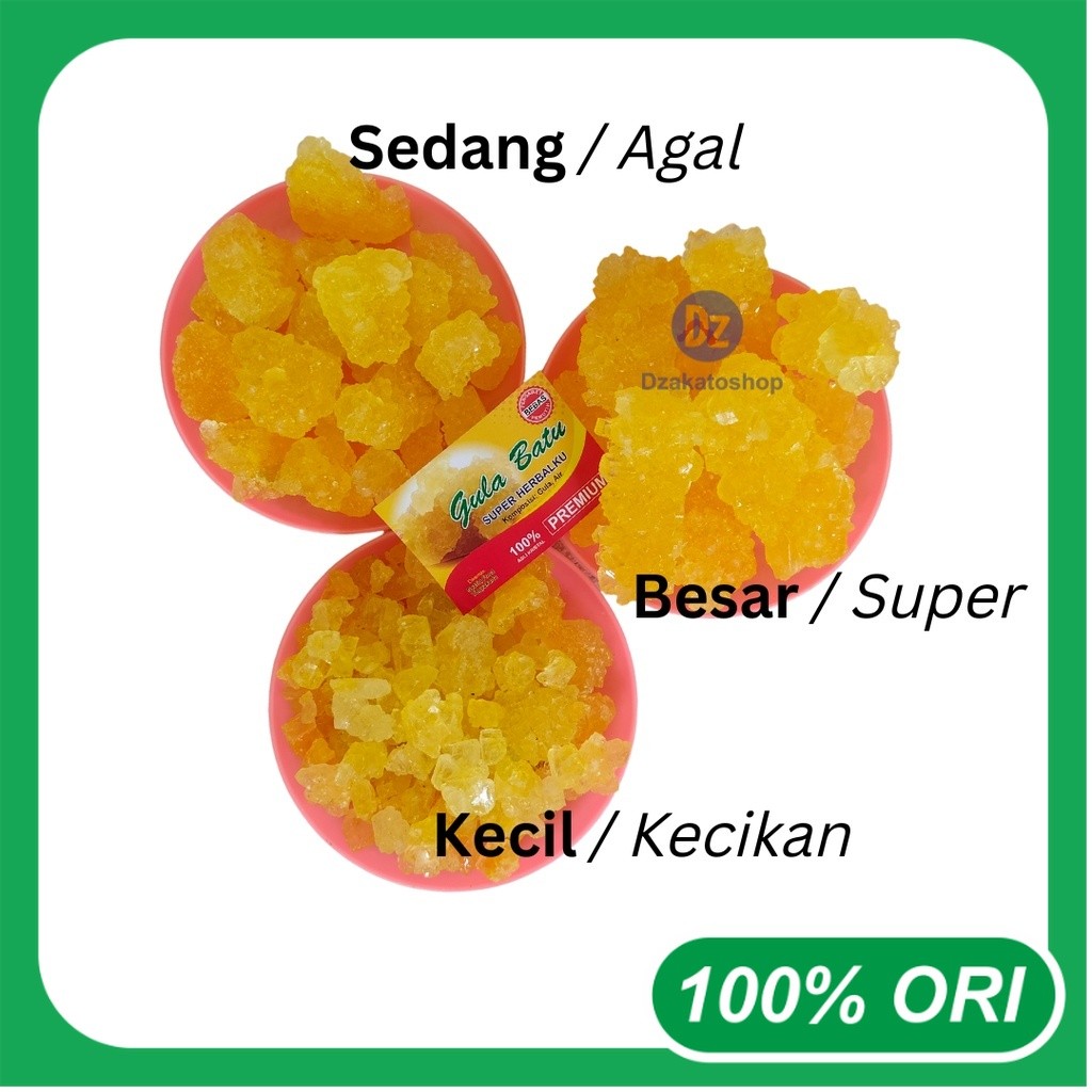 Gula Batu Kristal Asli 1 kg Super Herbalku Kuning Pecahan Kecil Sedang Besar Murni tanpa Pemutih & P