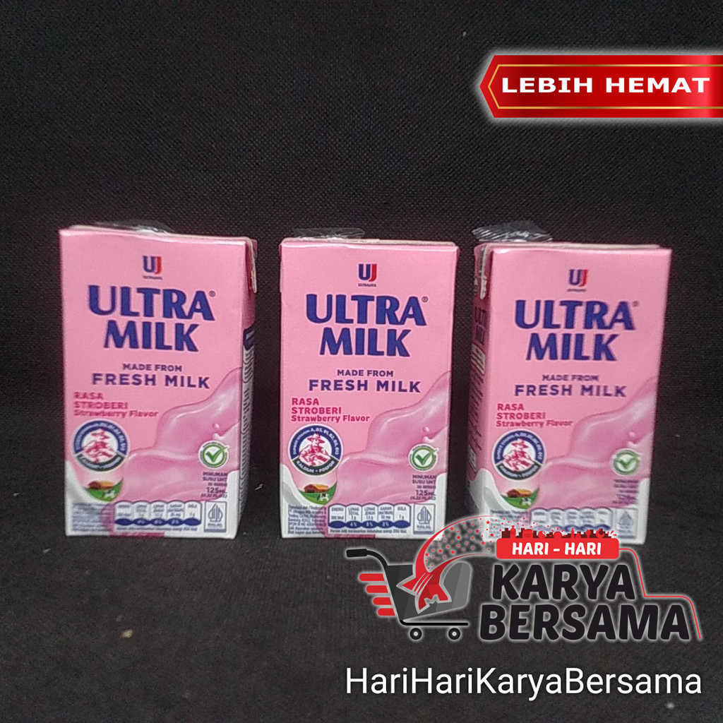 

MINUMAN SUSU CAIR UHT ULTRA MILK STRAWBERRY STROBERI PACK 3'S X 125ML