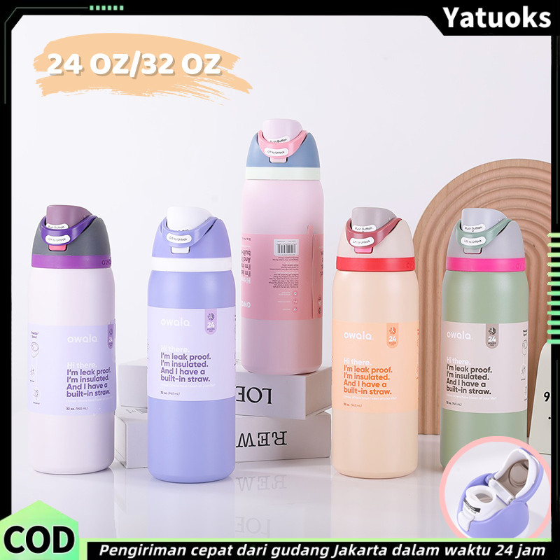 OWALA Freesip 24oz/32oz Insulated Stainless Steel Water Bottle Tumbler Dengan Sedotan Thermos Anti T