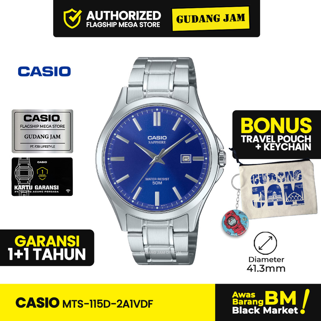 Jam Tangan Pria Casio Official Store Original MTS-115D-2A1VDF Stainless Steel