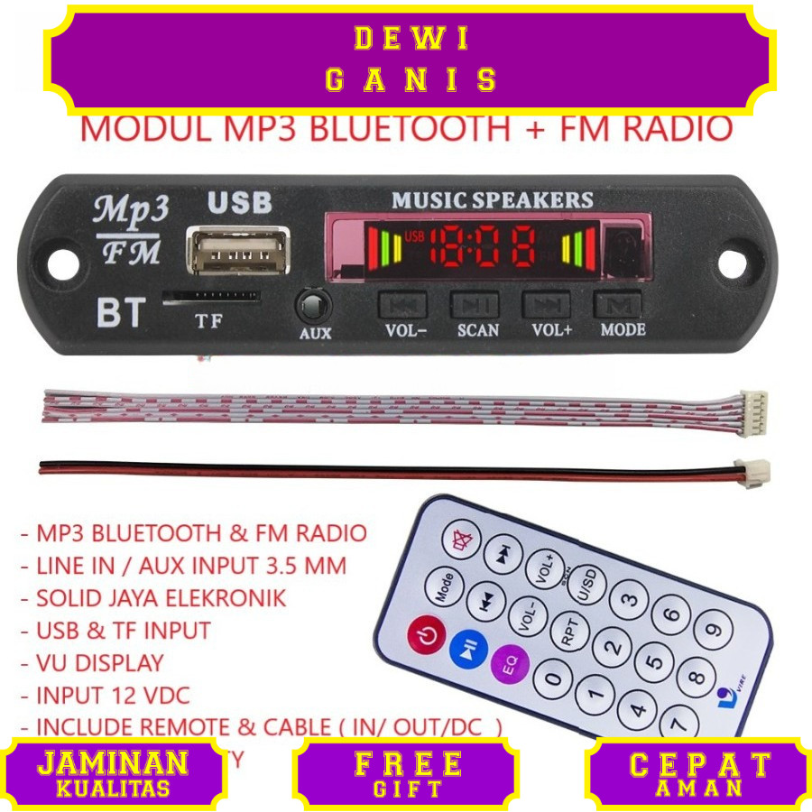 MODUL MP3 BLUETOOTH PLUS FM RADIO VIRE KIT MODUL MP3 BT KIT MP3 KIT PEMUTAR LAGU MP3 USB PLAYER BLUE