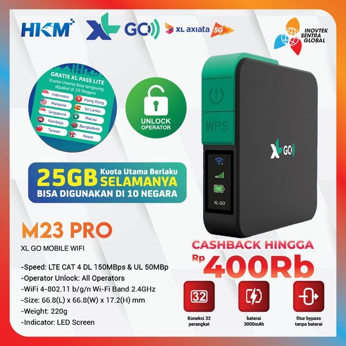 HKM M23 PRO Modem Mifi Wifi XL GO IZI 4G Portable Bypass & Unlock Bonus Data 25GB - M23 PRO