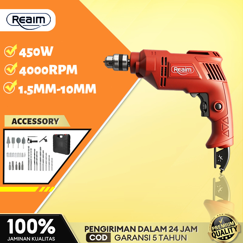 Reaim Mesin Bor Listrik 10MM Bolak Balik Bor Listrik Modern Bor 10MM Bor Tembok Bor Tangan Bor Beton