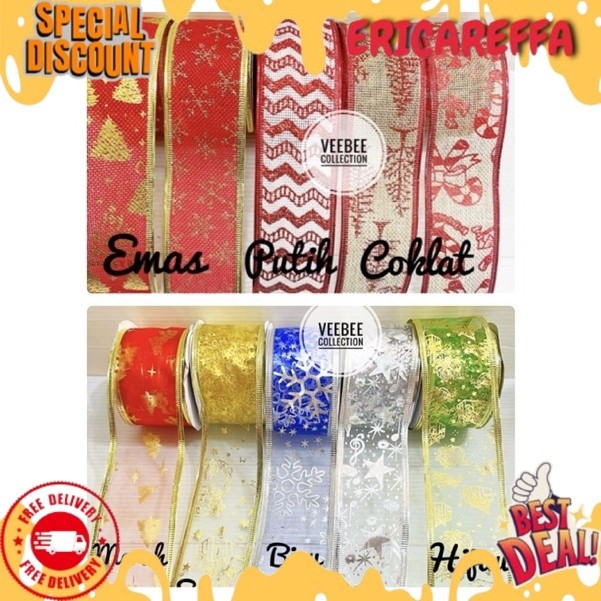 Pita Motif Natal 5cm goni motif tile motif/ pita roll natal/ ribbon NEW PRODUK VB
