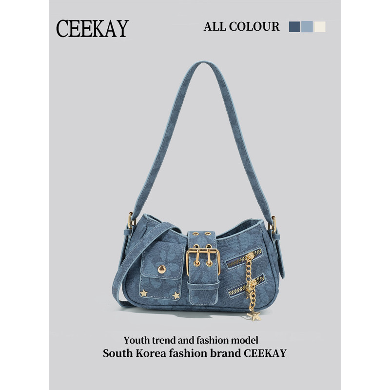 CEEKAY Tas Ketiak Mewah Warna Biru Denim, Tas Wanita Kelas Atas Niche 2025, Tas Selempang Baru