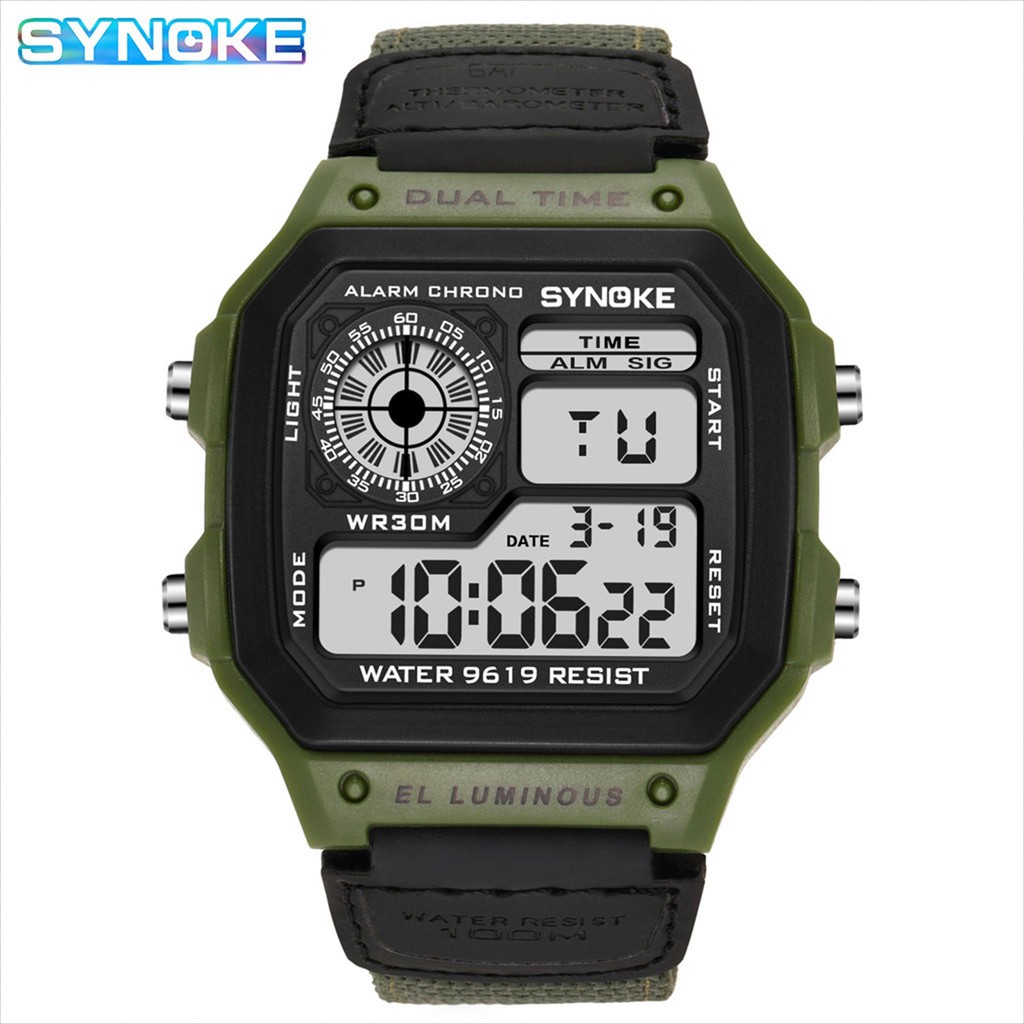 Jam Digital Nylon SYNOKE 9619 Pria Sporty