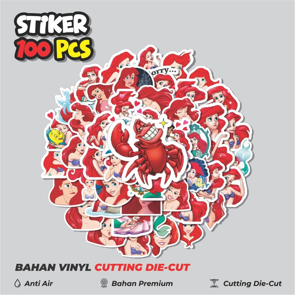 

Terbaru! 50 pcs Stiker Ariel Series Disney Princess Dekorasi Lucu Kreatif untuk Notebook, Skateboard, HP