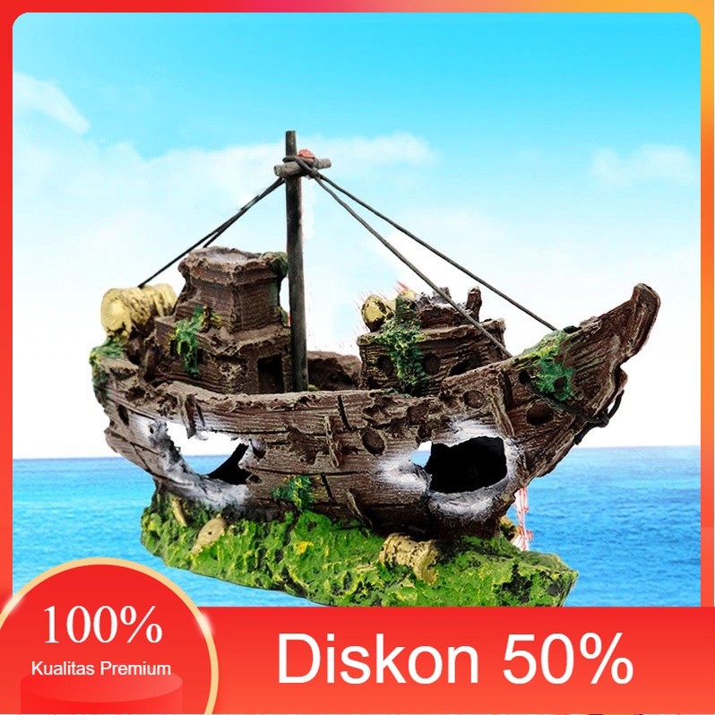 Beli 2 Lebih Murah Hiasan aquarium kapal bajak laut, dekorasi aquarium kapal bajak laut, ornamen aqu