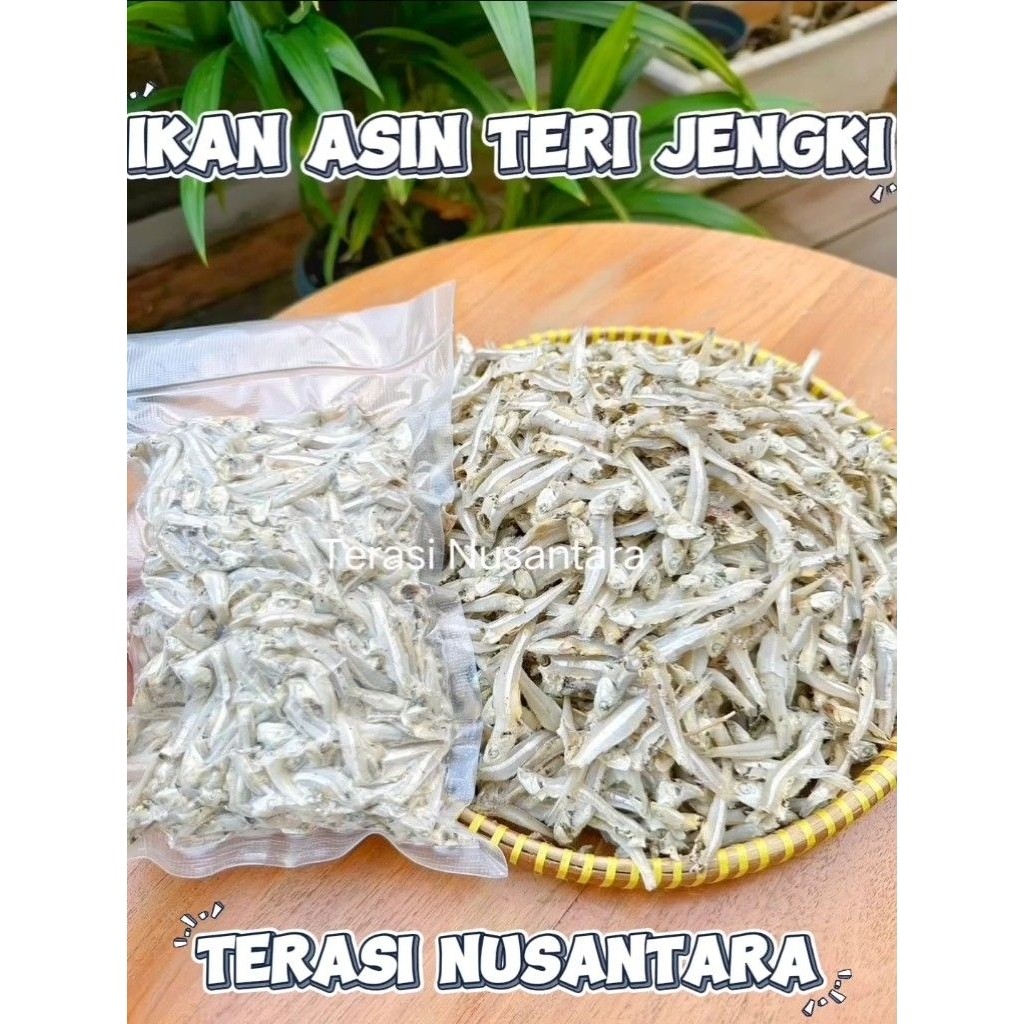 Terasi Nusantara IKAN ASIN TERI JENGKI PUTIH SUPER PREMIUM TERI MEDAN BULAT BELAH lampung  1KG ikan 