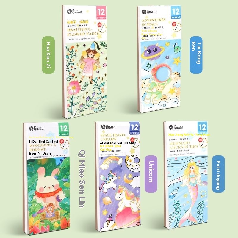 Buku Mewarnai Cat Air Anak Kreatif Buku Gambar Edukatif Buku Lukis Air Mewarnai dengan Cat Kertas Ca