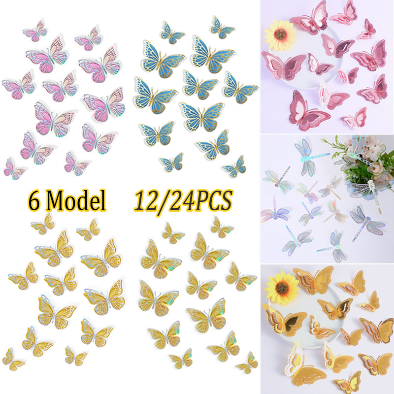 24PCS Butterfly Stiker Dinding 3D/Stiker Dinding Desain Kupu-Kupu Hollow Kupu-Kupu Yang Indah/Stiker