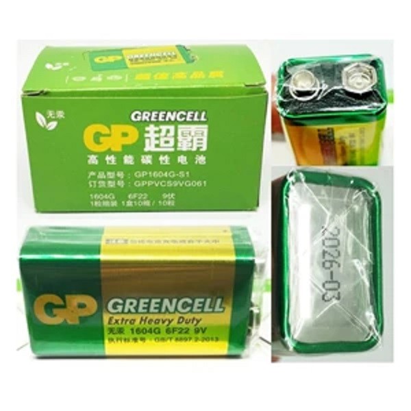 BATERAI GP GREENCELL 6F22 | Baterai Model Kotak GP Greencell 9V 6F22