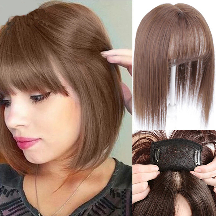 Wig Pendek Wanita, Penutup Abu-abu Rambut Tebal Volume Rambut Bernapas Poni Udara Ekstensi Rambut