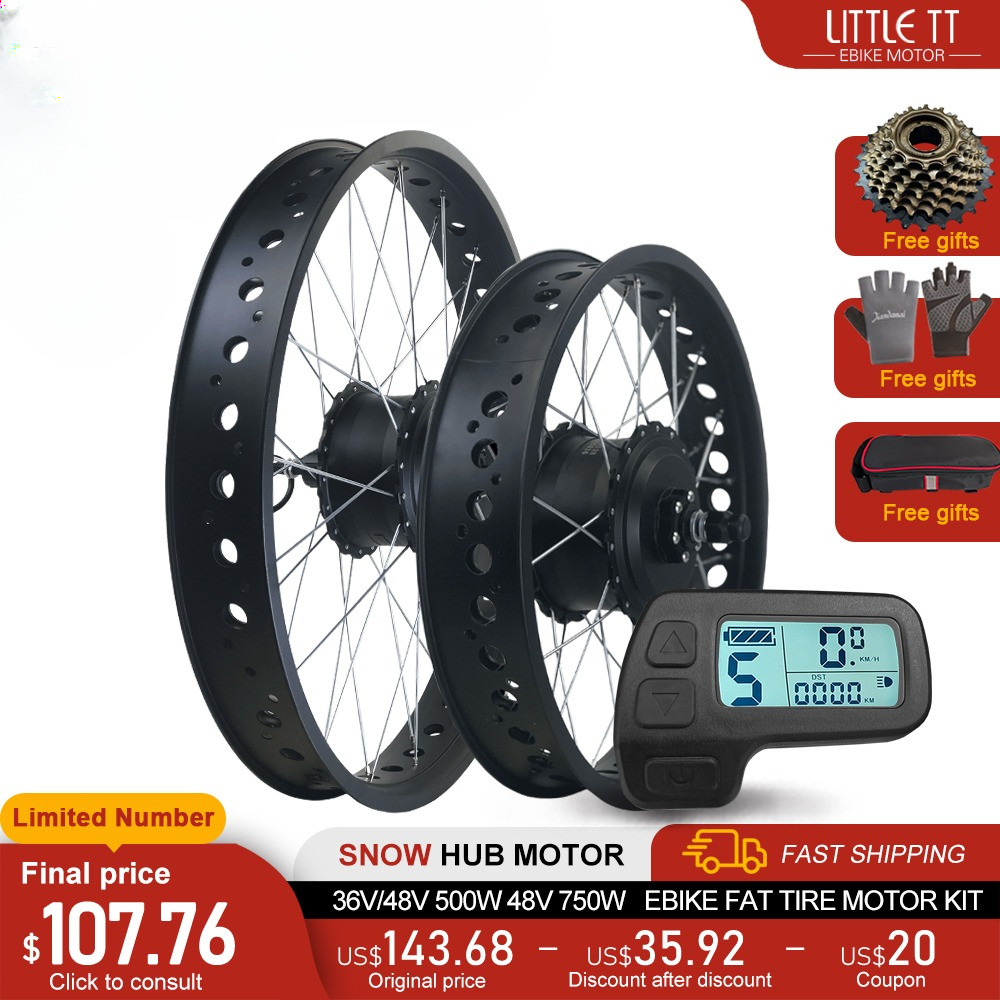 Snow Electric Bike Conversion Kit 36V 48V 500W 750W Brushless Gear Hub Motor Wheel for Ebike Fat Con