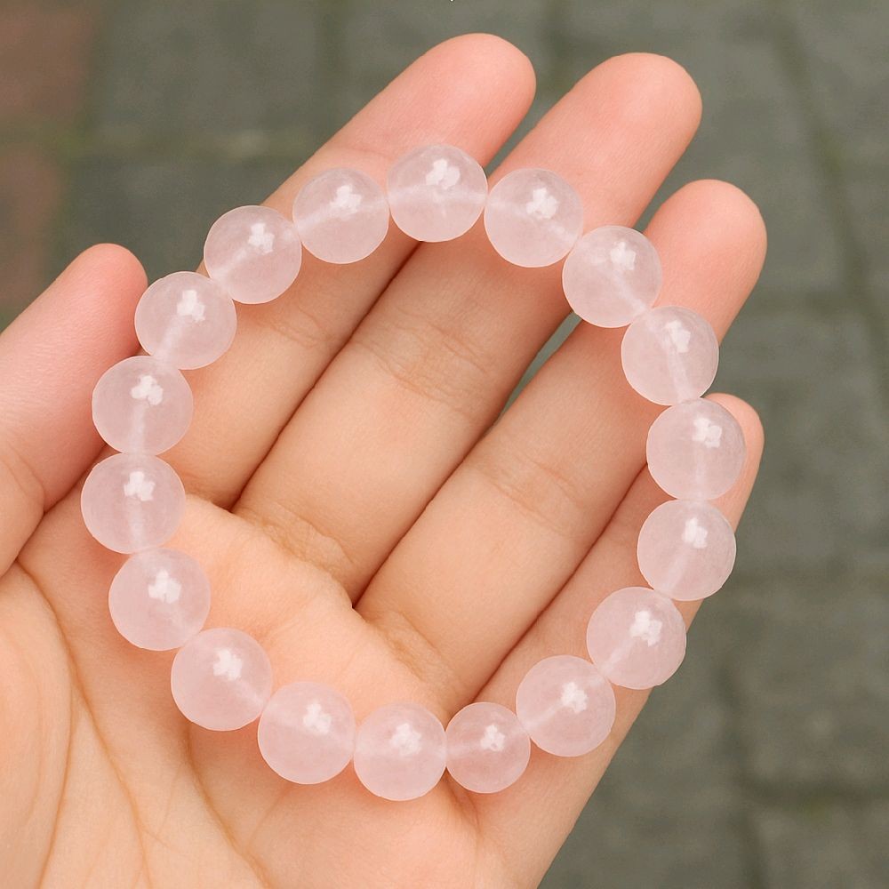 ICE CRYSTAL ROSE QUARTZ - Gelang Batu Alam Asli Ice Rose Quartz - Kristal Pink