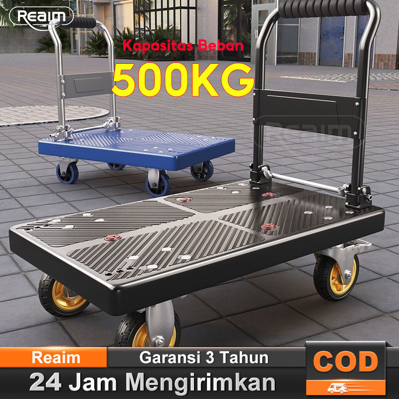 Reaim Trolley barang serbaguna Troli Lipat Hand Truck 150-500Kg Troli Galon 4 kursi roda mendukung 5