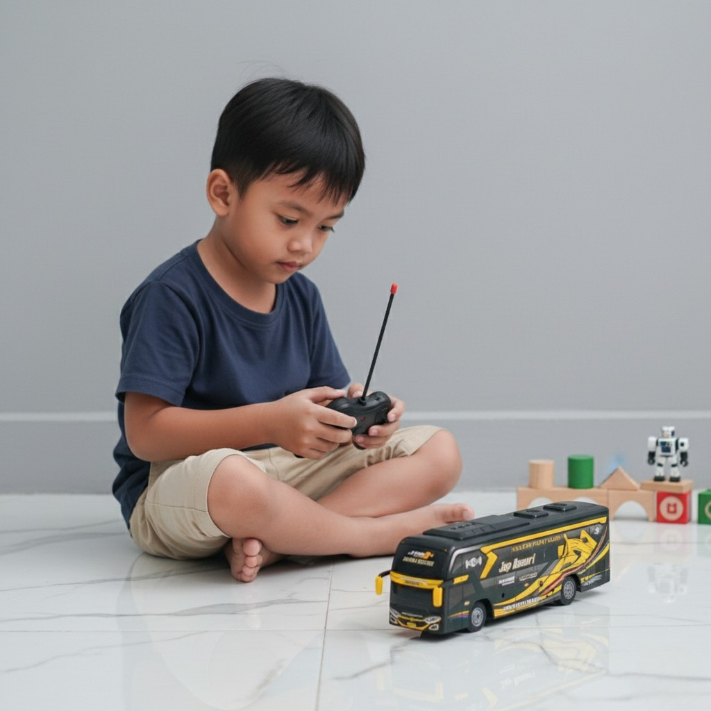 Bus Remote Control Mobil Mainan Anak Cas Musik Telolet Lampu Terbaru