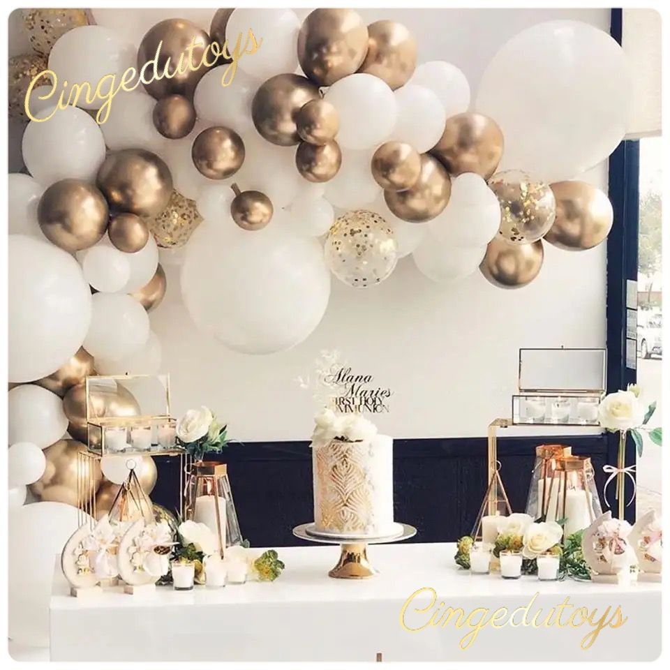 Paket Dekorasi Balon happy Birthday TEMA PUTIH GOLD / balon chrome super metalik set dekor white gol
