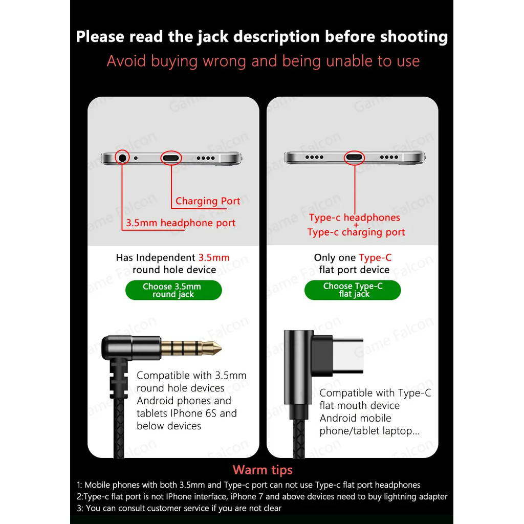 For Galaxy 90° Jack Wired Gaming Headset HiFi Surround Sound With Mic 3.5mm Type C Music Headphones 