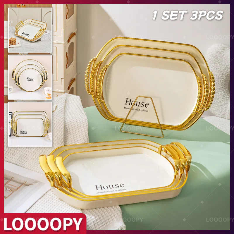 WOLDANSHOP LOOOOPY 1 SET 3PCS Nampan Tray Baking Amp Anesthetic Serbaguna/Nordic Luxury Tray/Dekoras