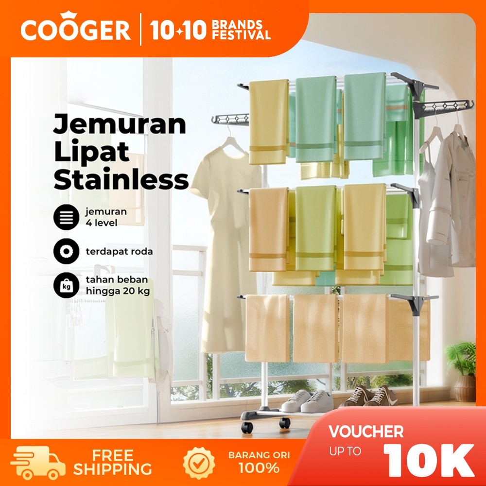 PRADHIP_ID【Special Live】COOGER MEDAN Jemuran Baju Lipat dengan Gantungan 4 Level Drying Rack Jemuran