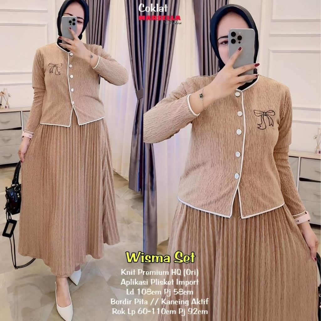 Marsella  Wisma Set Rok Wanita  Knit Premium Aplikasi Plisket Import Bordir Pita Kancing Aktif alya 