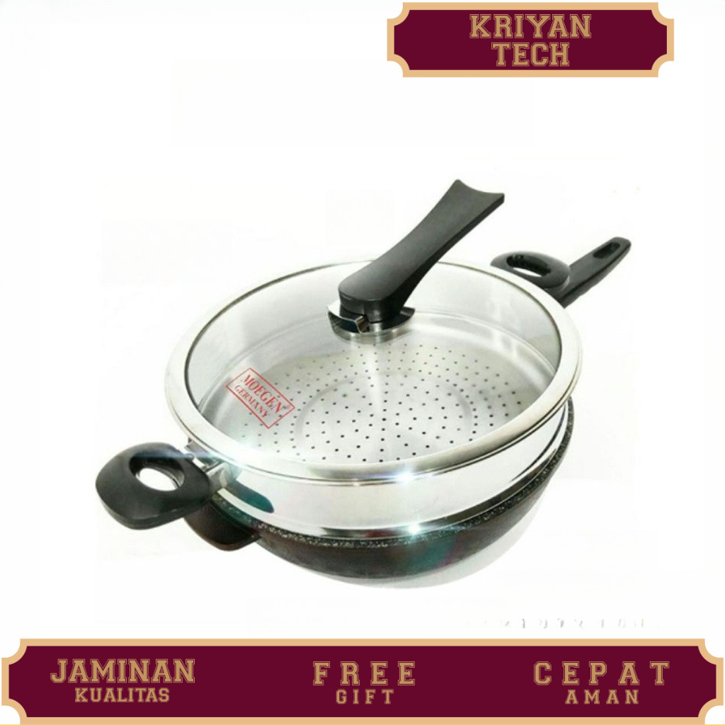 MOEGEN PANCI WOK DEEP FRYER Wok Pan Moegen Panci Wajan Moegen Steamer 30cm Marble Coating Wajan Deng
