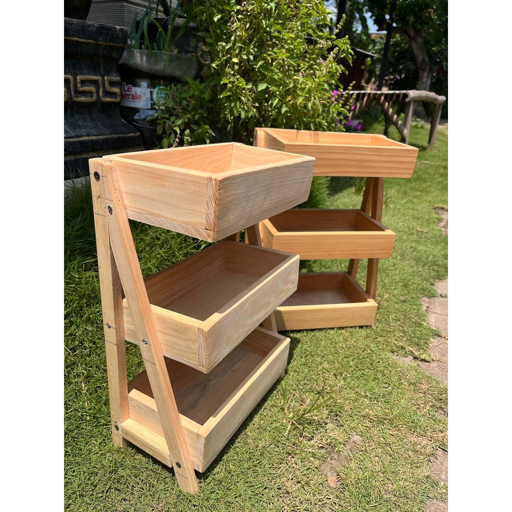 Rak Bawang Susun KAYU JATI Gratis Stiker Tempat Telur Bumbu Dapur Unik Aesthetic Kualitas Premium