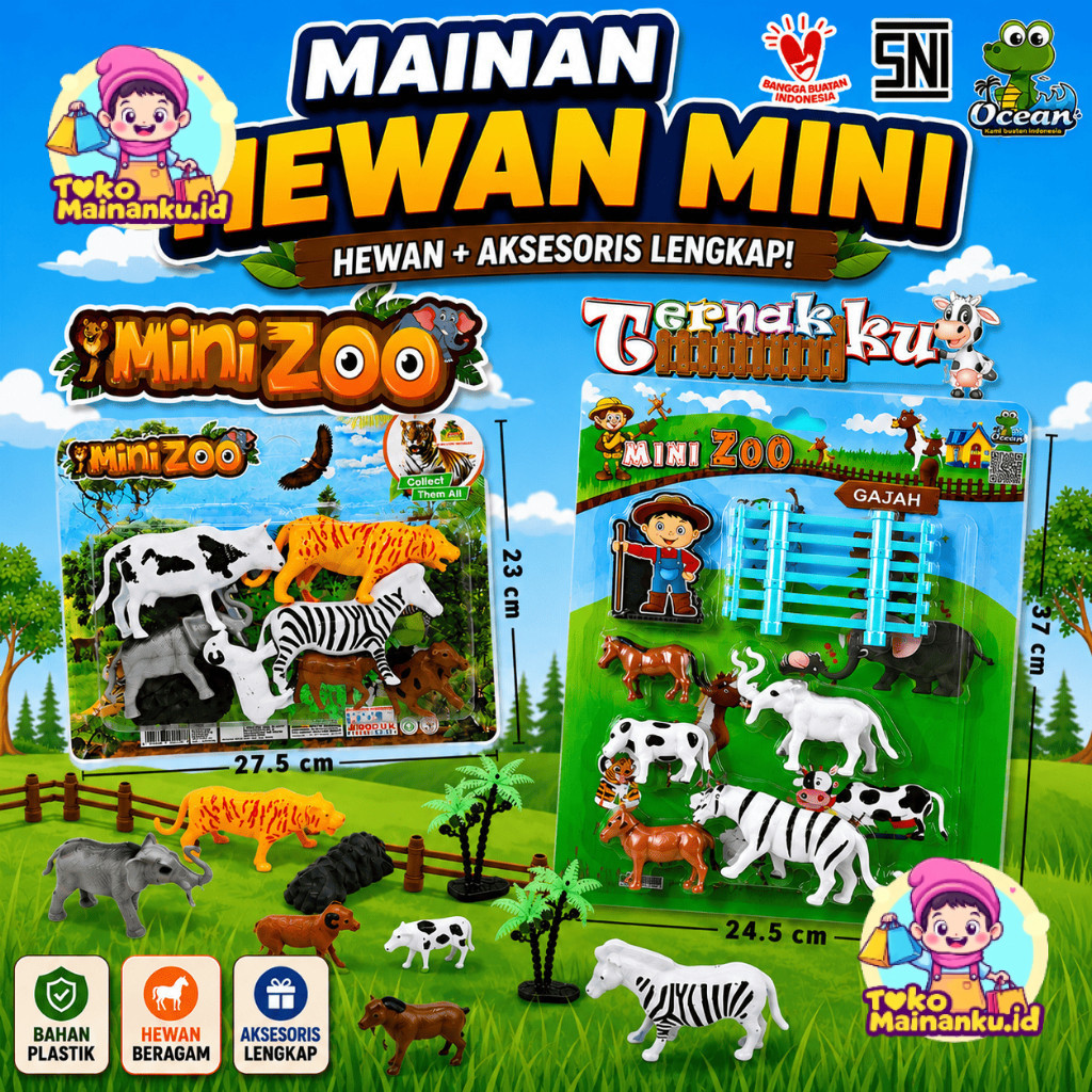 Ternakku Mini Zoo Mainan Edukasi Anak Bahan Plastik Hewan Ternak Figur Binatang Set Lengkap
