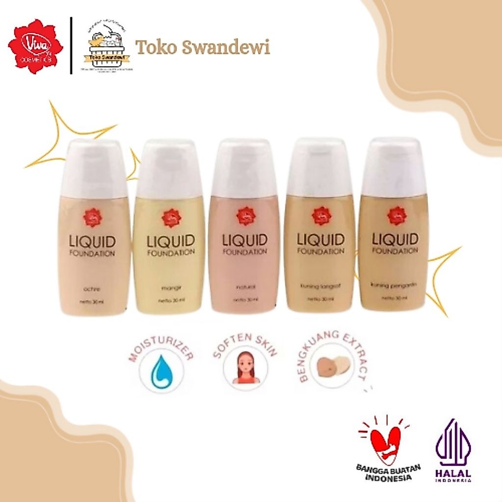 VIVA Liquid Foundation 30ml - Alas Bedak Cair Ringan BPOM | Viva Foundation (Ochre, Mangir, Natural,