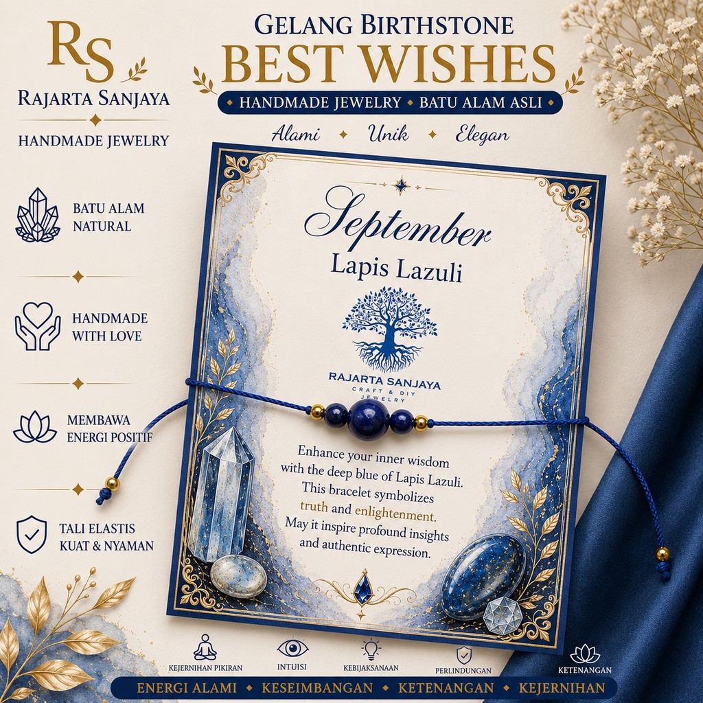 Gelang Birthstone "Best Wishes" - Lapis Lazuli - Bulan September untuk Kebijaksanaan & Pencerahan
