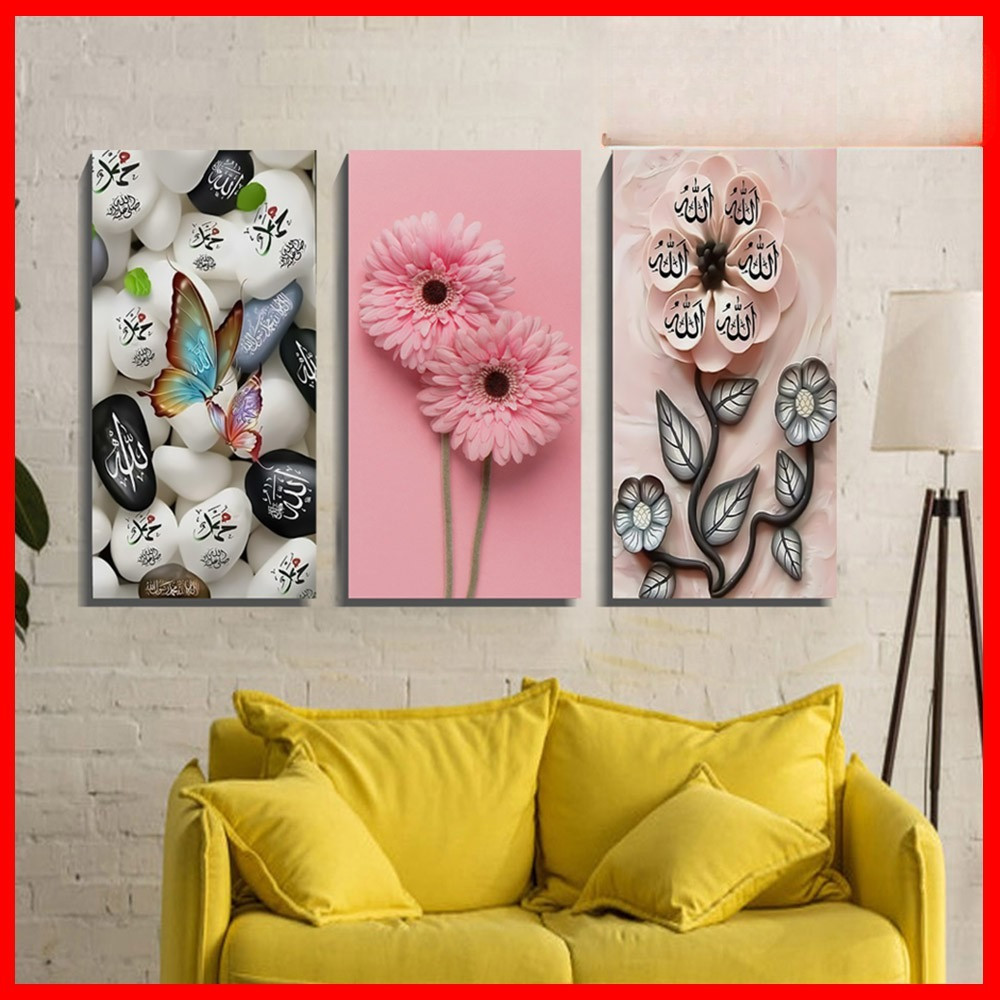 Hiasan Macrame Poster Dinding Kayu Bunga 3D Pajangan Dinding Aesthetic